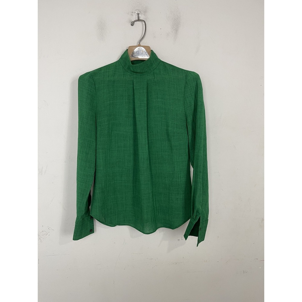 CEFINN Womens Shirt US 4 Kelly Green Mock‎ Neck Long Sleeve Top Blouse Career